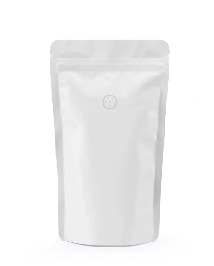 Doypack ZIP bag matt white with valve & ALU foil