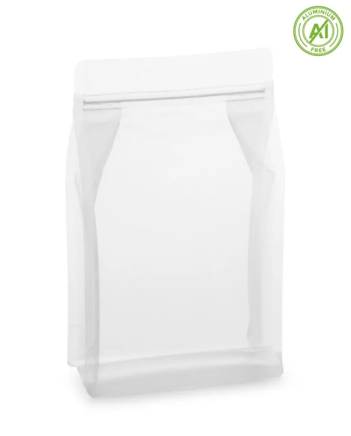 Flat-bottomed bag – transparent with press-stud closure