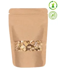 Compostable doypack with a transparent window